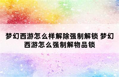 梦幻西游怎么样解除强制解锁 梦幻西游怎么强制解物品锁